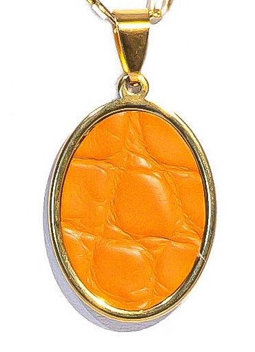 Tangerine Alligator Oval Signature Pendant