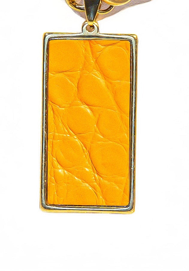 Tangerine Alligator Rectangle Statement Pendant