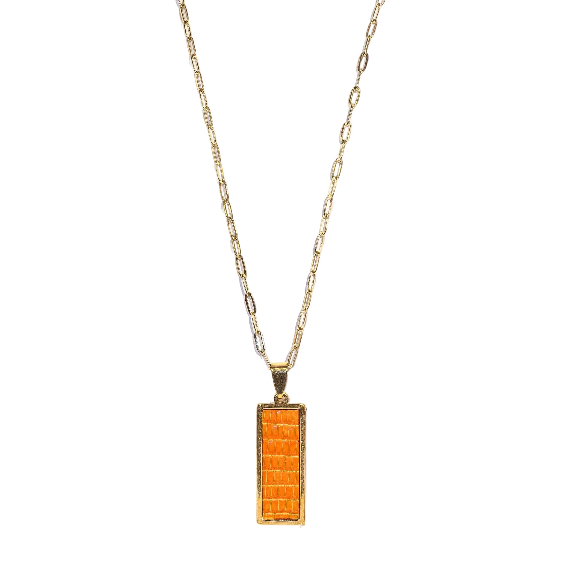 Tangerine Rectangle Signature Necklace