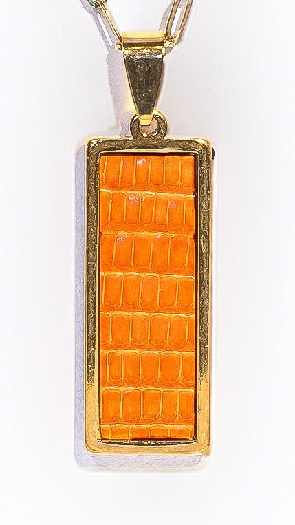 Tangerine Lizard Rectangle Signature Pendant