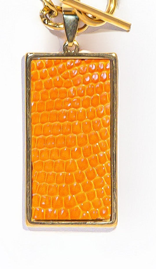 Tangerine Lizard Rectangle Statement Pendant