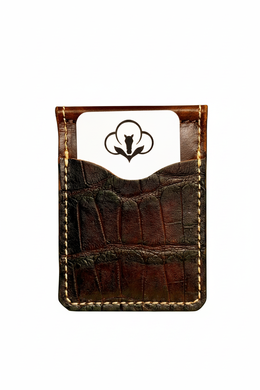 Walnut Nile Crocodile Wallet with white card